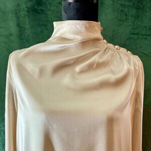 Beige Silk Blouse with Gold Buttons--Small